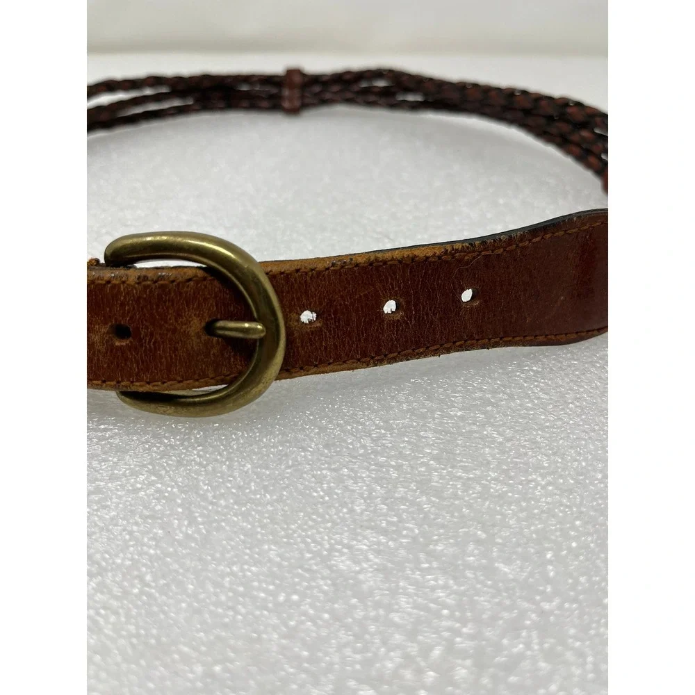 Talbots Womens M Brown Leather Braided Belt Solid Brass Buckle